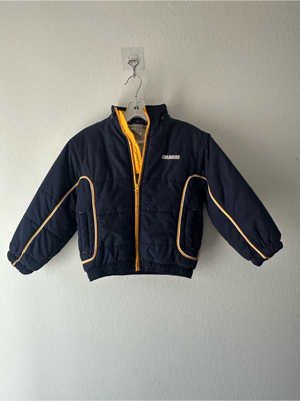 Reebok NFL Chargers Navy Puffer Jacket with Yellow Trim
